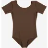 Leveret Girls Short Sleeve Leotard In Brown
