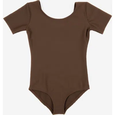 Leveret Kids'  Girls Short Sleeve Leotard In Brown