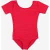 Leveret Girls Short Sleeve Leotard In Red