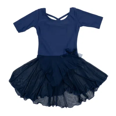 Leveret Kids' Girls Short Sleeve Skirt Leotard Classic Solid Color In Blue