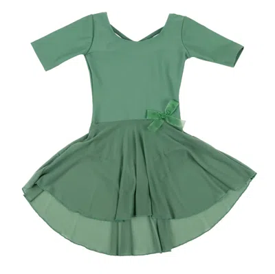 Leveret Kids' Girls Short Sleeve Skirt Leotard Classic Solid Color In Green