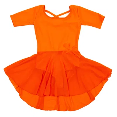 Leveret Kids' Girls Short Sleeve Skirt Leotard Classic Solid Color In Orange