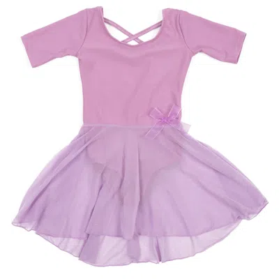 Leveret Kids' Girls Short Sleeve Skirt Leotard Classic Solid Color In Purple