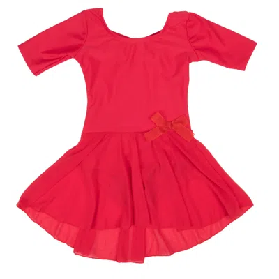 Leveret Kids' Girls Short Sleeve Skirt Leotard Classic Solid Color In Red