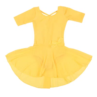 Leveret Kids' Girls Short Sleeve Skirt Leotard Classic Solid Color In Yellow