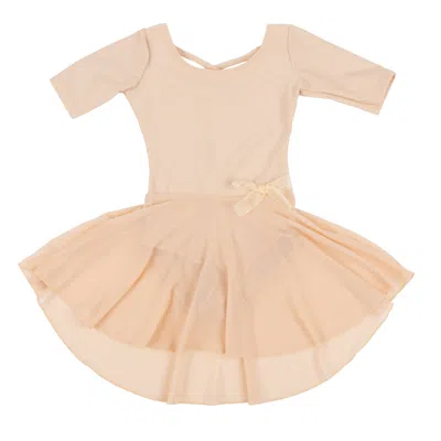 Leveret Kids' Girls Short Sleeve Skirt Leotard Neutral Solid Color In Beige