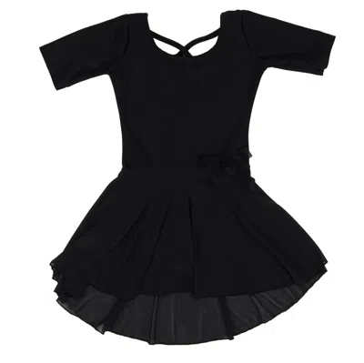 Leveret Kids' Girls Short Sleeve Skirt Leotard Neutral Solid Color In Black