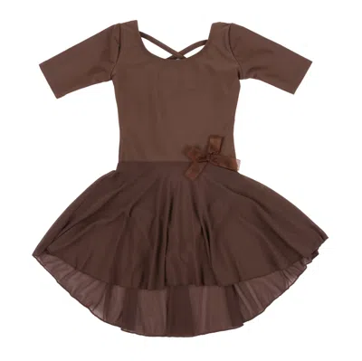 Leveret Kids' Girls Short Sleeve Skirt Leotard Neutral Solid Color In Brown