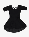 Leveret Girls Short Sleeve Skirted Leotard In Black