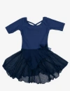 Leveret Kids'  Girls Short Sleeve Skirted Leotard In Blue