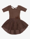 Leveret Girls Short Sleeve Skirted Leotard In Brown