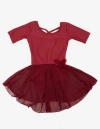 Leveret Kids'  Girls Short Sleeve Skirted Leotard In Burgundy