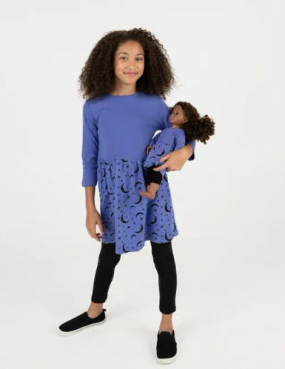 Leveret Kids'  Girls Skirt Dress With Matching Doll Dress, 100% Cotton In Blue