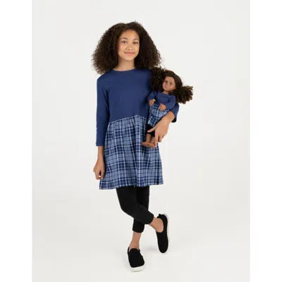 Leveret Kids'  Girls Skirt Dress With Matching Doll Dress, 100% Cotton In Blue