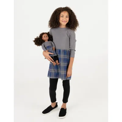 Leveret Kids'  Girls Skirt Dress With Matching Doll Dress, 100% Cotton In Gray