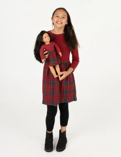 LEVERET LEVERET GIRLS SKIRT DRESS WITH MATCHING DOLL DRESS, 100% COTTON