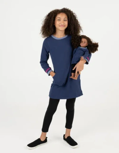 Leveret Kids'  Girls Sweatshirt Dress With Matching Doll Dress In Blue