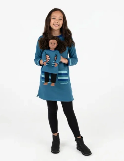 Leveret Kids'  Girls Sweatshirt Dress With Matching Doll Dress In Blue