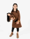 Leveret Girls Sweatshirt Dress With Matching Doll Dress In Brown
