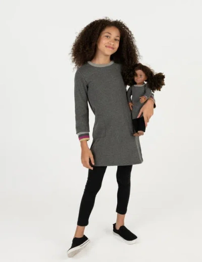 Leveret Kids'  Girls Sweatshirt Dress With Matching Doll Dress In Gray