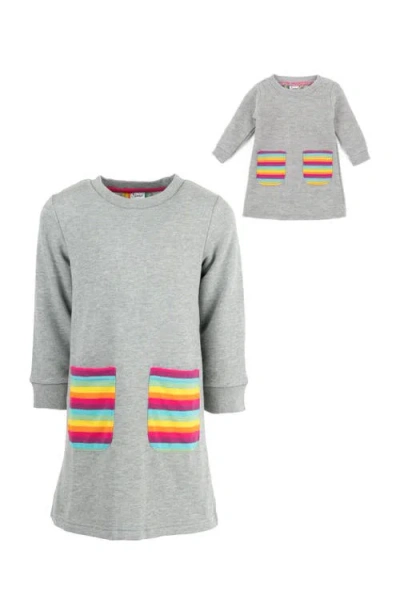 Leveret Kids'  Girls Sweatshirt Dress With Matching Doll Dress In Gray