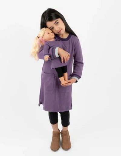 LEVERET LEVERET GIRLS SWEATSHIRT DRESS WITH MATCHING DOLL DRESS