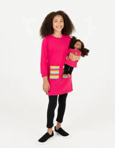 LEVERET LEVERET GIRLS SWEATSHIRT DRESS WITH MATCHING DOLL DRESS