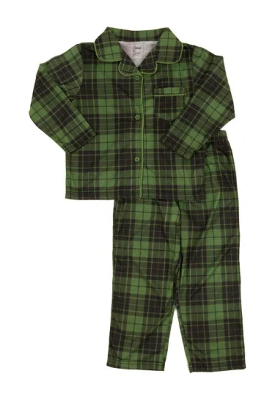 Leveret Kids'  Green And Black Plaid 2-piece Button Down Pajama Set In Animal Print