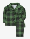 Leveret Kids Button-front Flannel Printed Holiday Pajama Set In Green