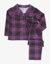 Leveret Kids Button-front Flannel Printed Holiday Pajama Set In Purple