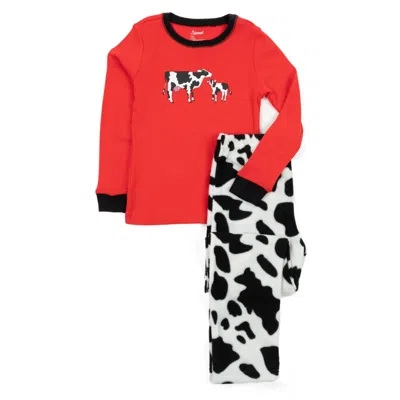 Leveret Kids Cotton Top And Fleece Pants Pajamas Cow In Multi