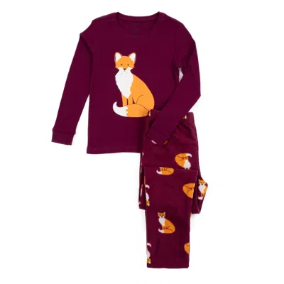 Leveret Kids Cotton Top And Fleece Pants Pajamas Fox In Multi
