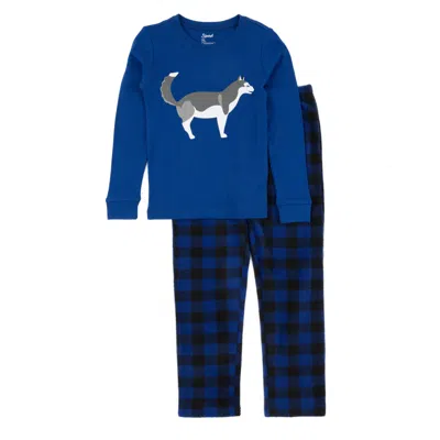 Leveret Kids Cotton Top And Fleece Pants Pajamas Husky In Blue