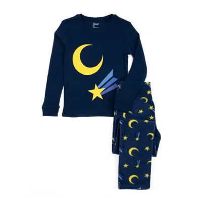 Leveret Kids Cotton Top And Fleece Pants Pajamas Moon In Multi