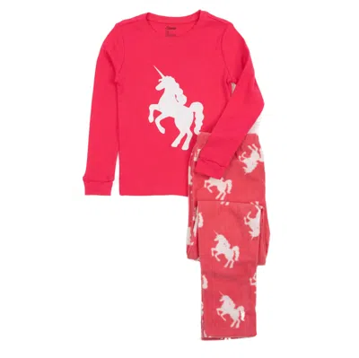 Leveret Kids Cotton Top And Fleece Pants Pajamas Unicorn In Multi