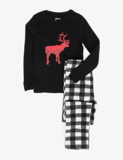 Leveret Kids Cotton Top & Fleece Pants Printed Holiday Pajamas In Black