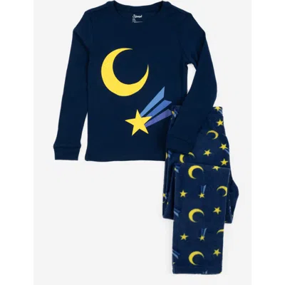 Leveret Kids Cotton Top & Fleece Pants Printed Matching Family Holiday Pajamas In Blue
