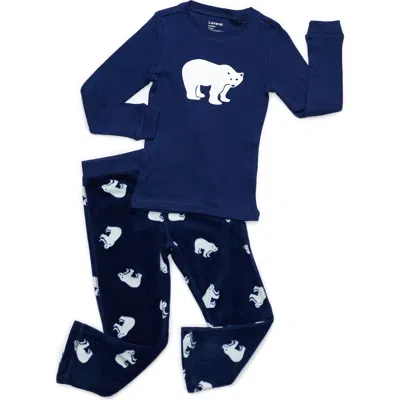 Leveret Kids Cotton Top & Fleece Pants Printed Matching Family Holiday Pajamas In Blue