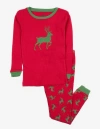 Leveret Kids Cotton Two-piece Printed Holiday Pajamas In Red