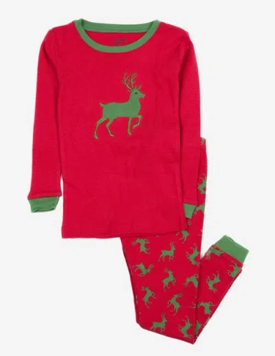 Leveret Kids Cotton Two-piece Printed Holiday Pajamas In Red