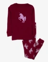 Leveret Kids Cotton Two-piece Printed Pajamas, Animals & Characters In Burgundy