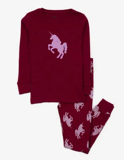 Leveret Kids Cotton Two-piece Printed Pajamas, Animals & Characters In Burgundy