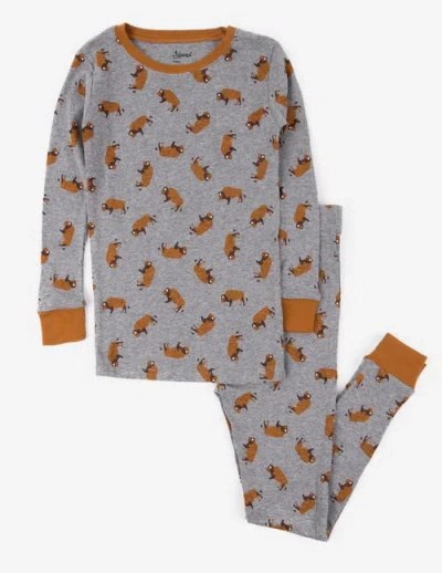 Leveret Kids Cotton Two-piece Printed Pajamas, Animals & Characters In Gray
