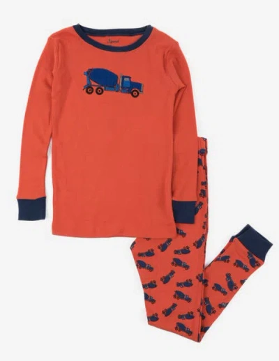 Leveret Kids Cotton Two-piece Printed Pajamas, Vehicles & Machines In Red