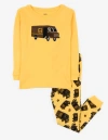 Leveret Kids Cotton Two-piece Printed Pajamas, Vehicles & Machines In Yellow