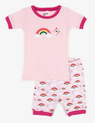 Leveret Kids Cotton Two-piece Short Printed Pajamas, Animals & Characters In Pink