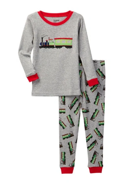 Leveret Kids Cotton Two-piece Printed Pajamas, Vehicles & Machines In Gray