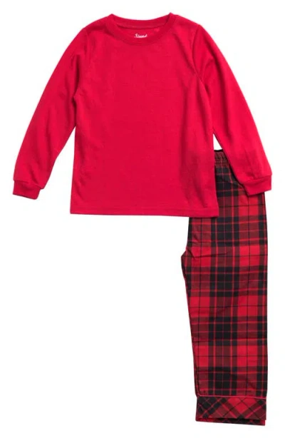 Leveret Kids Flannel Printed Holiday Pajama Set In Red