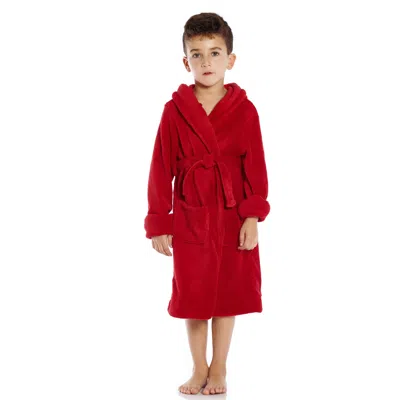Leveret Kids Fleece Hooded Robe Classic Solid Color In Red