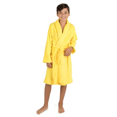 Leveret Kids Fleece Hooded Robe Classic Solid Color In Yellow